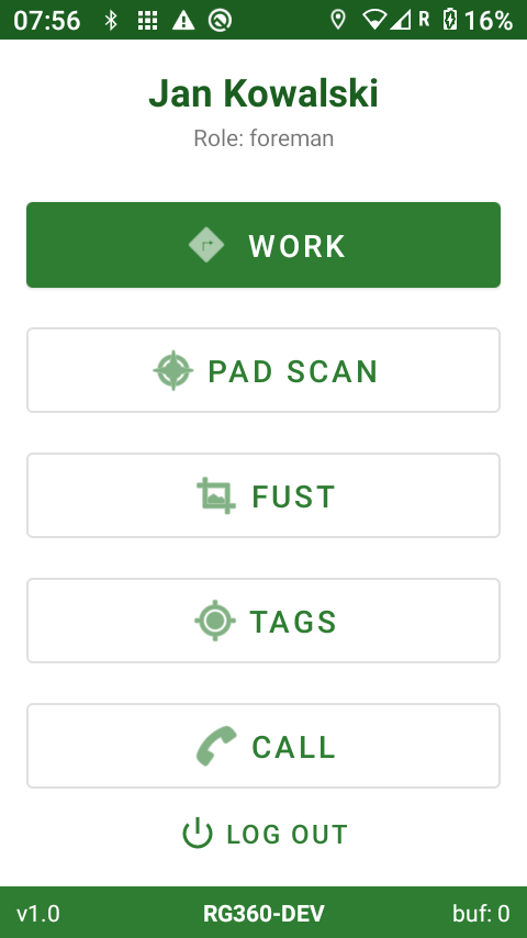 Het menu van de GoWeb-app